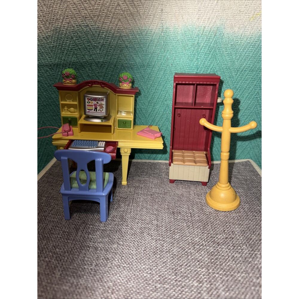 Fisher Price Loving Family Office Computer Desk Printr Laptop Chair lot